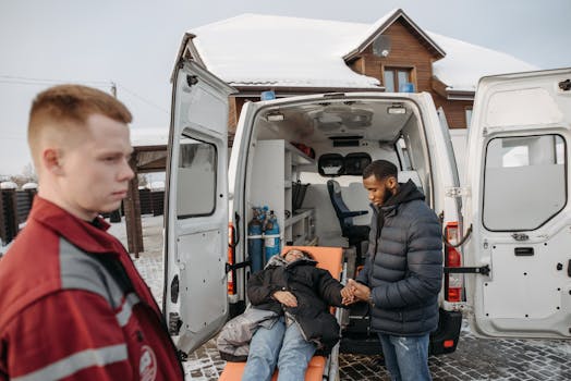Assistentie ambulance voor afhijsen patiënt aan Van Leeuwenhoekstraat in Hilversum
